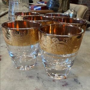 Vintage French Gold Rimmed Glass Set of 6. Excellent condition